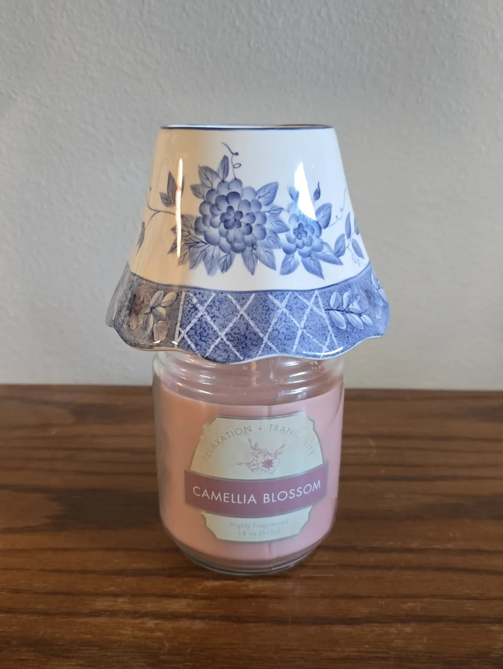 Home Interiors Decorative Blue Floral Candle Shade Tote 15
